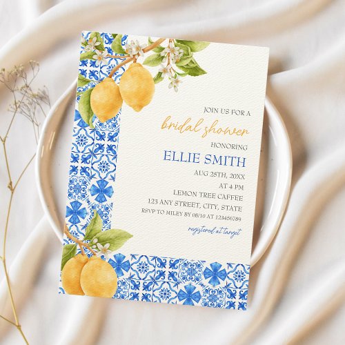 Mediterranean Tiles Italy Lemon Bridal Shower  Invitation