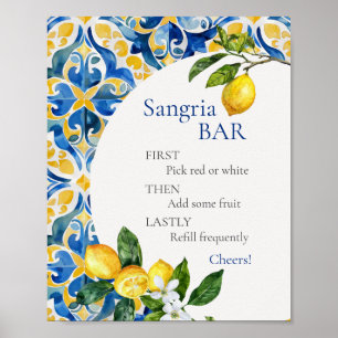 Mediterranean Tiles Lemon 25 Birthday Sangria Bar Poster