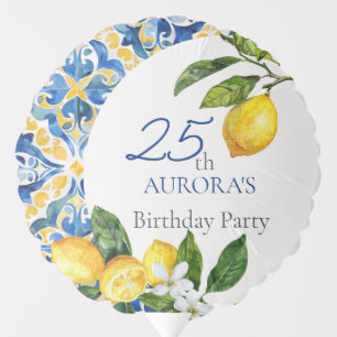 Mediterranean Tiles Lemon 25th Birthday Balloon