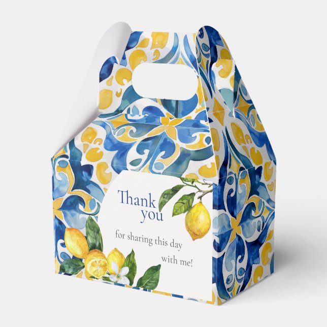 Mediterranean Tiles Lemon 25th Birthday  Favor Boxes (Front Side)