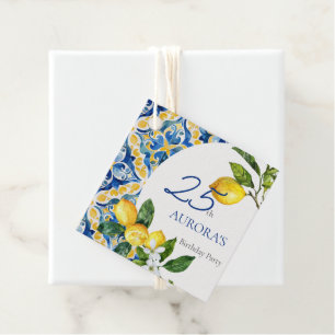 Mediterranean Tiles Lemon 25th Birthday  Favor Tags
