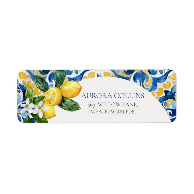 Mediterranean Tiles Lemon 25th Birthday  Label (Front)