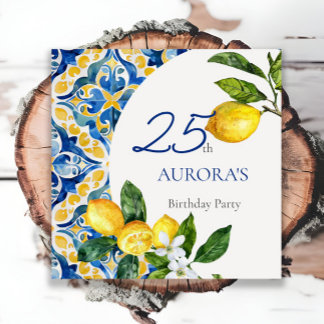 Mediterranean Tiles Lemon 25th Birthday Napkins