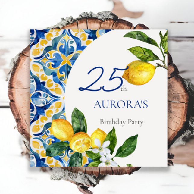 Mediterranean Tiles Lemon 25th Birthday  Napkins (Creator Uploaded)
