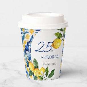 Mediterranean Tiles Lemon 25th Birthday Paper Cups