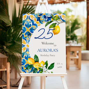 Mediterranean Tiles Lemon 25th Birthday Welcome Foam Board