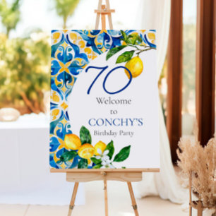 Mediterranean Tiles Lemon 70th Birthday Welcome Foam Board