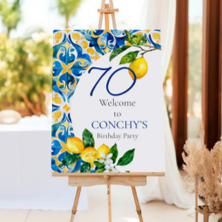 Mediterranean Tiles Lemon 70th Birthday Welcome Foam Board