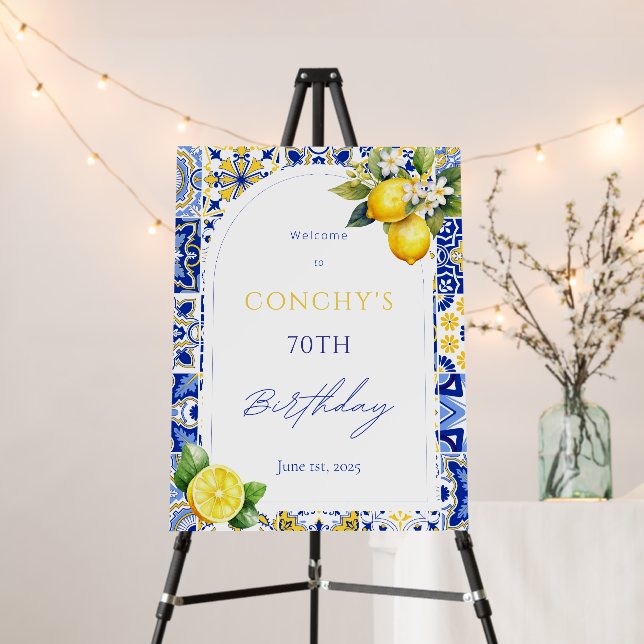 Mediterranean Tiles Lemon Birthday Welcome Sign (In Situ (Stand))
