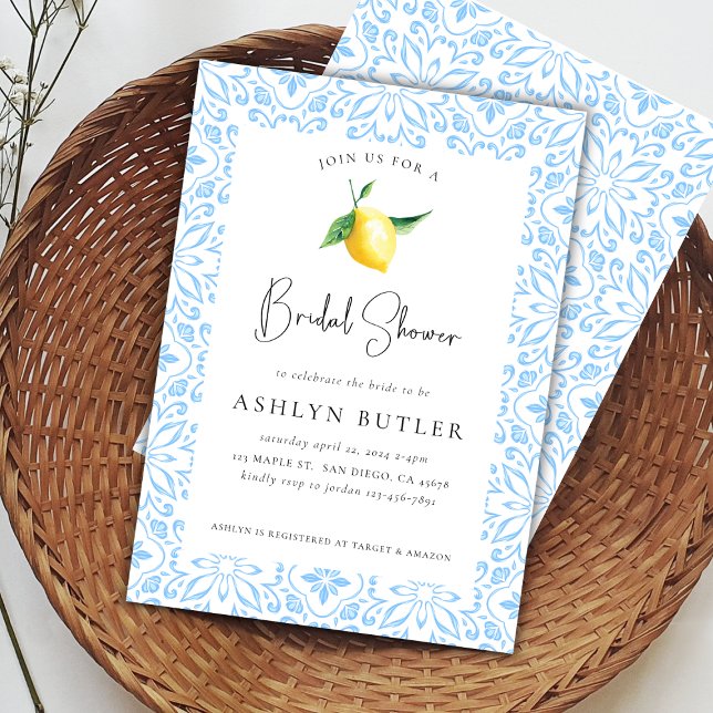 Mediterranean Tiles Lemon Bridal Shower Invitation (Creator Uploaded)