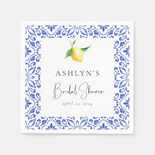 Mediterranean Tiles Lemon Bridal Shower Napkins