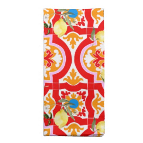 Mediterranean tileslemoncitrus cloth napkin