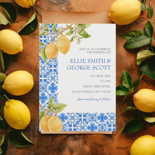 Mediterranean Tiles Lemon Citrus Italy Wedding Invitation