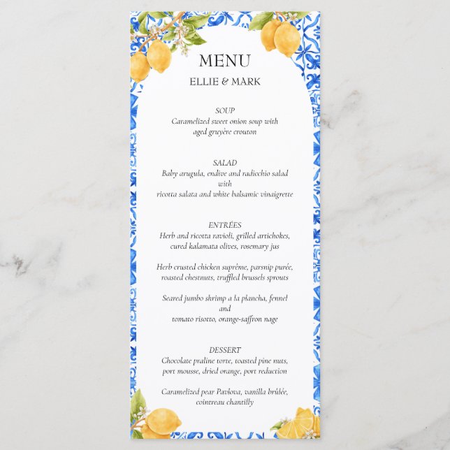 Mediterranean Tiles Lemon Italy Amalfi Coast Menu (Front)