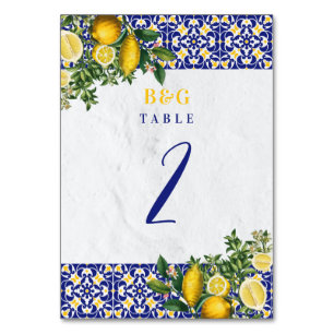 Mediterranean Tiles Lemon Wedding Itinerary Table Number