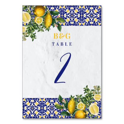 Mediterranean Tiles Lemon Wedding Itinerary  Table Number