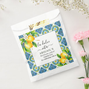 Mediterranean tiles, lemons bachelorette weekend favor bag