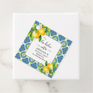 Mediterranean tiles, lemons bachelorette weekend favor tags