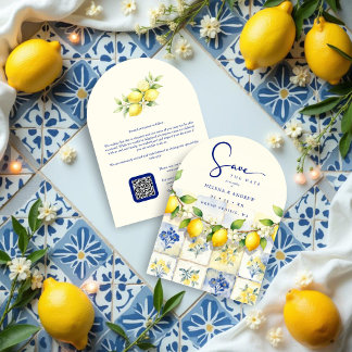Mediterranean Tiles & Lemons Photo Wedding Save The Date
