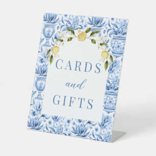 Mediterranean tiles lemons wedding cards and gifts pedestal sign
