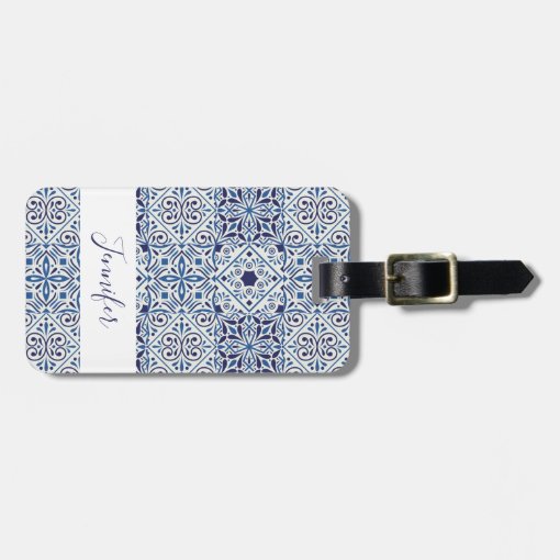 Mediterranean tiles luggage tag Zazzle