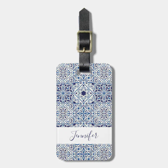 Mediterranean tiles luggage tag Zazzle