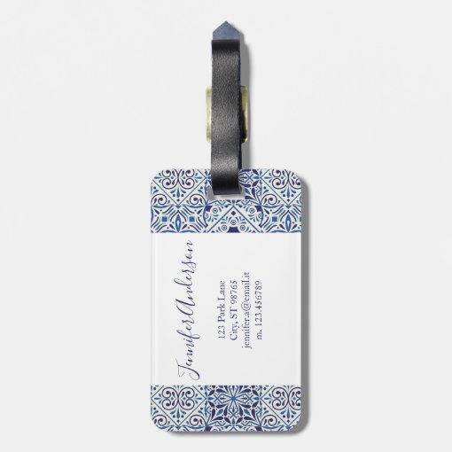Mediterranean tiles luggage tag Zazzle