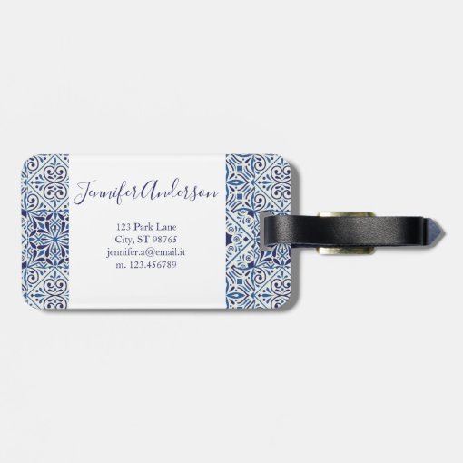 Mediterranean tiles luggage tag Zazzle