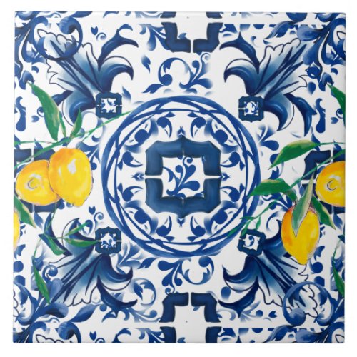 Mediterranean tilesmajolicablue tileslemons   ceramic tile