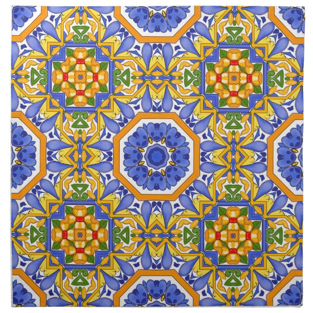 Mediterranean tiles,majolica,Sicilian, Cloth Napkin (Front)