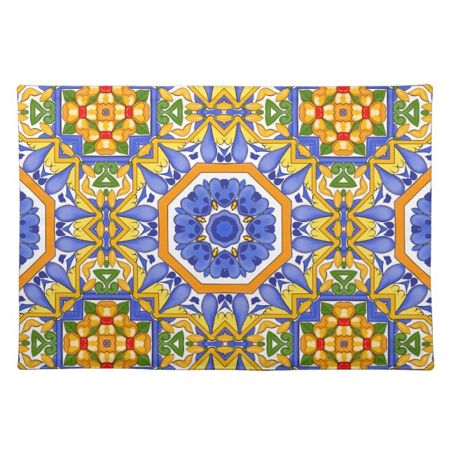 Mediterranean tiles,majolica,Sicilian, Cloth Placemat (Front)