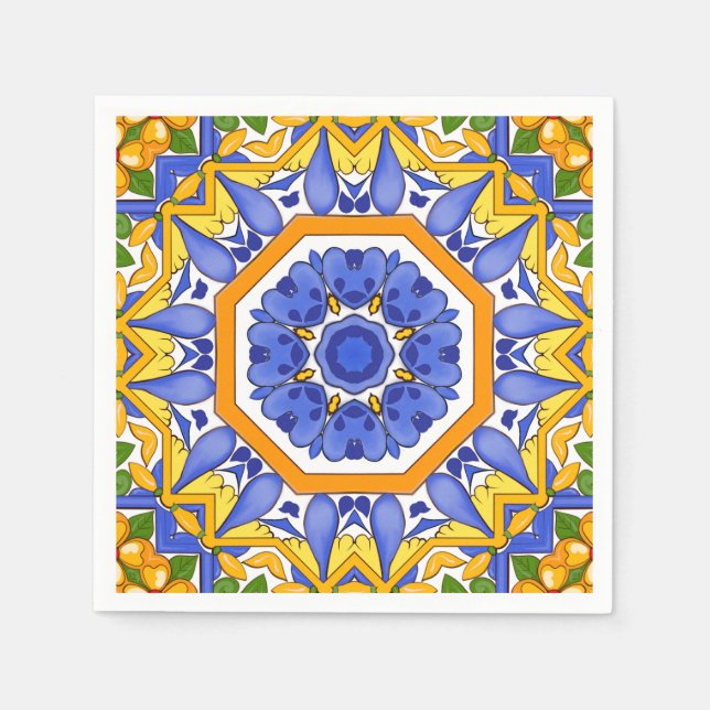 Mediterranean tiles,majolica,Sicilian, Napkins (Front)