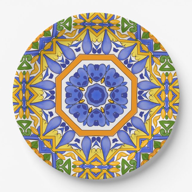 Mediterranean tiles,majolica,Sicilian, Paper Plates (Front)
