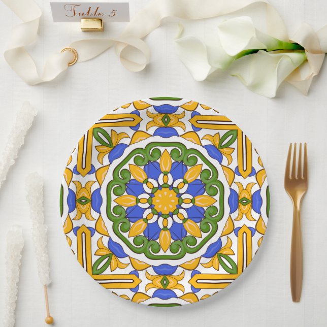 Mediterranean tiles,majolica,Sicilian, Paper Plates (Wedding)