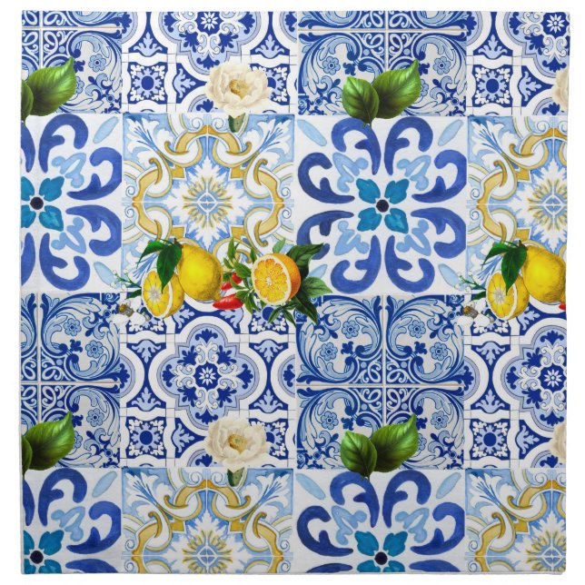 Mediterranean tiles, majolica,Sicilian style     A Cloth Napkin (Front)
