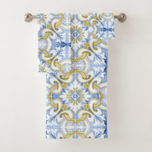 Mediterranean tiles, majolica,Sicilian style Bath Towel Set