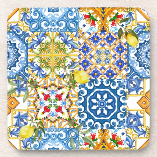 Mediterranean tiles majolicaSicilian style      Beverage Coaster