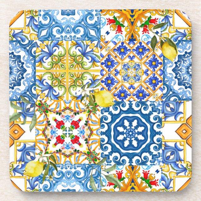 Mediterranean tiles, majolica,Sicilian style      Beverage Coaster (Front)