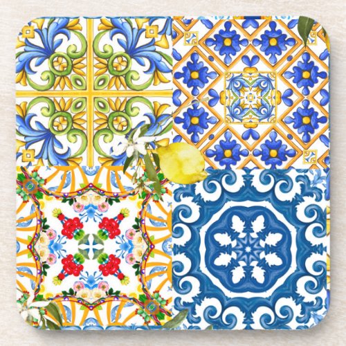 Mediterranean tiles majolicaSicilian style      Beverage Coaster