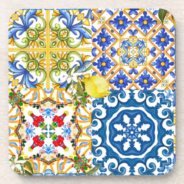 Mediterranean tiles, majolica,Sicilian style      Beverage Coaster (Front)