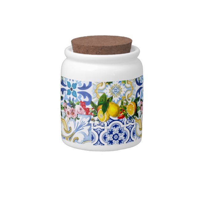 Mediterranean tiles, majolica,Sicilian style      Candy Jar (Right)