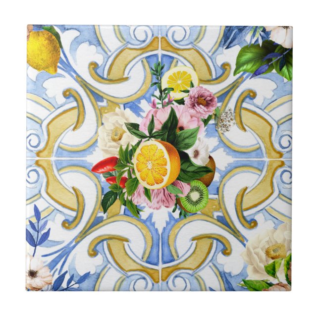 Mediterranean tiles, majolica,Sicilian style    Ceramic Tile (Front)