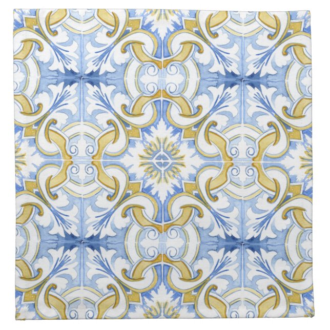 Mediterranean tiles, majolica, Sicilian style Cloth Napkin (Front)