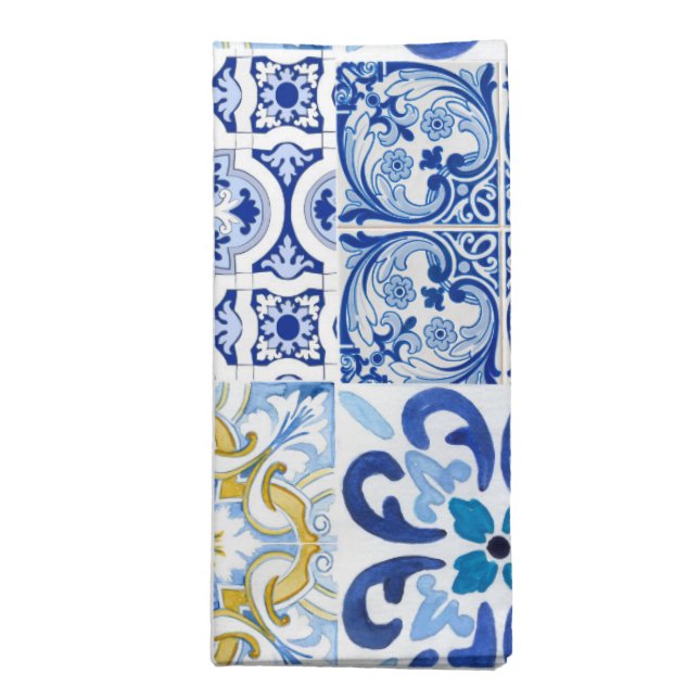 Mediterranean tiles, majolica,Sicilian style     Cloth Napkin (Folded)