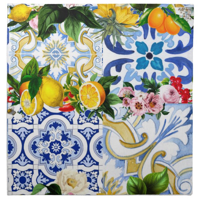 Mediterranean tiles, majolica,Sicilian style     Cloth Napkin (Front)