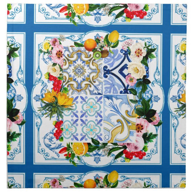 Mediterranean tiles, majolica,Sicilian style       Cloth Napkin (Front)