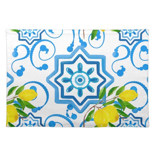 Mediterranean tiles,majolica, Sicilian style     Cloth Placemat (Front)