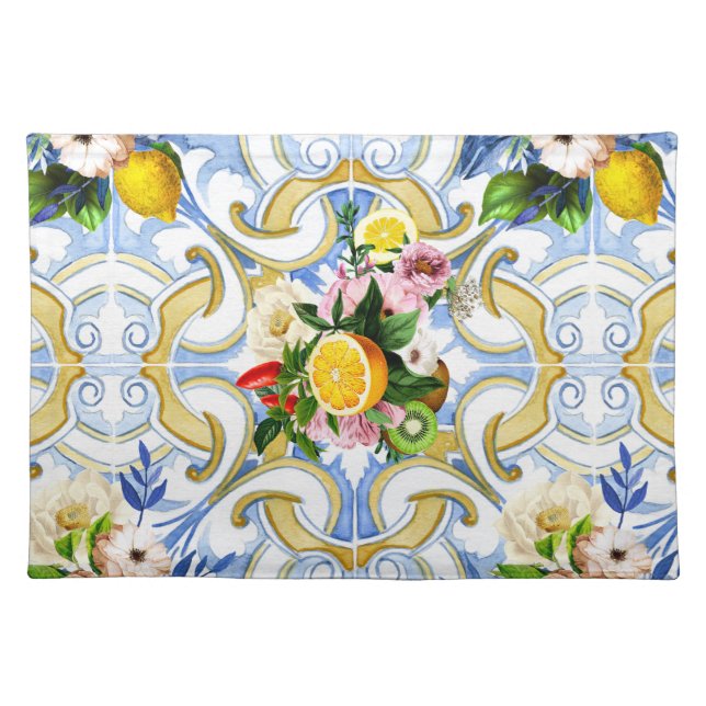 Mediterranean tiles, majolica,Sicilian style     Cloth Placemat (Front)