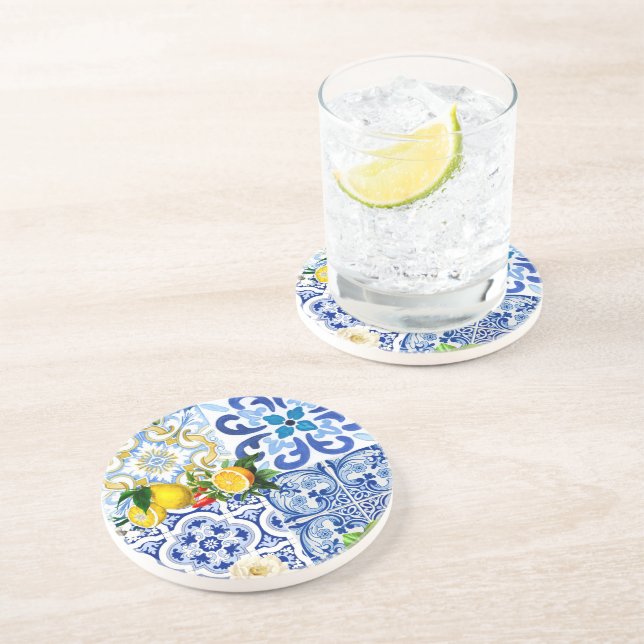 Mediterranean tiles, majolica, Sicilian style Coaster (Side)