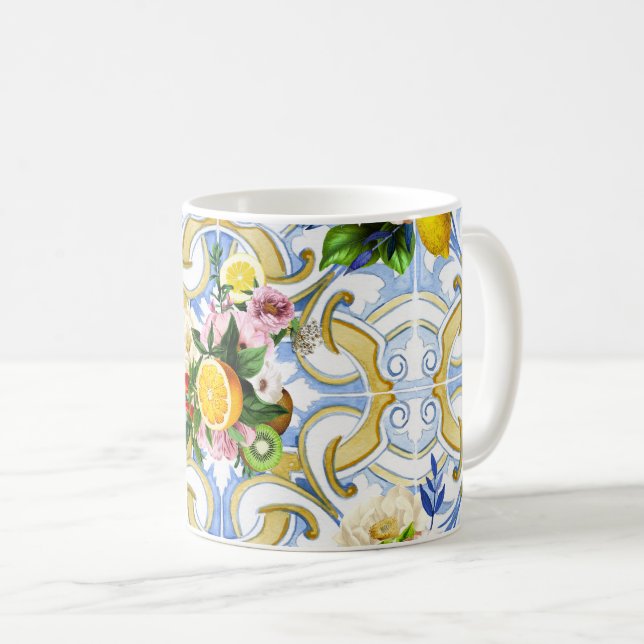 Mediterranean tiles, majolica,Sicilian style    Coffee Mug (Front Right)